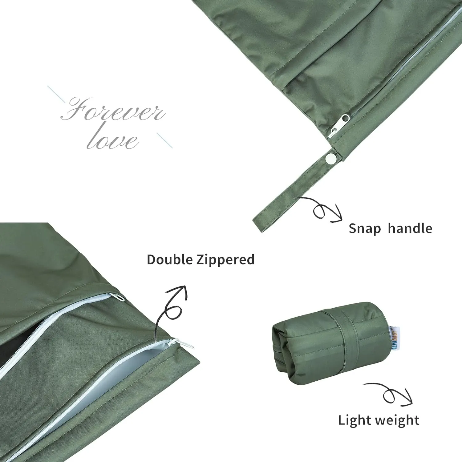 ALVABABY 2pcs Waterproof Wet Dry Bags,Reusable with Two Zippered Pockets,Baby Cloth Diaper,Travel,Beach,Pool,Daycare,Soiled Baby Items,Yoga Gym Bag,Swimsuits or Wet Clothes LW2122