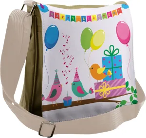Ambesonne Birthday Party Messenger Bag, Song Birds Cones, Unisex Cross-body