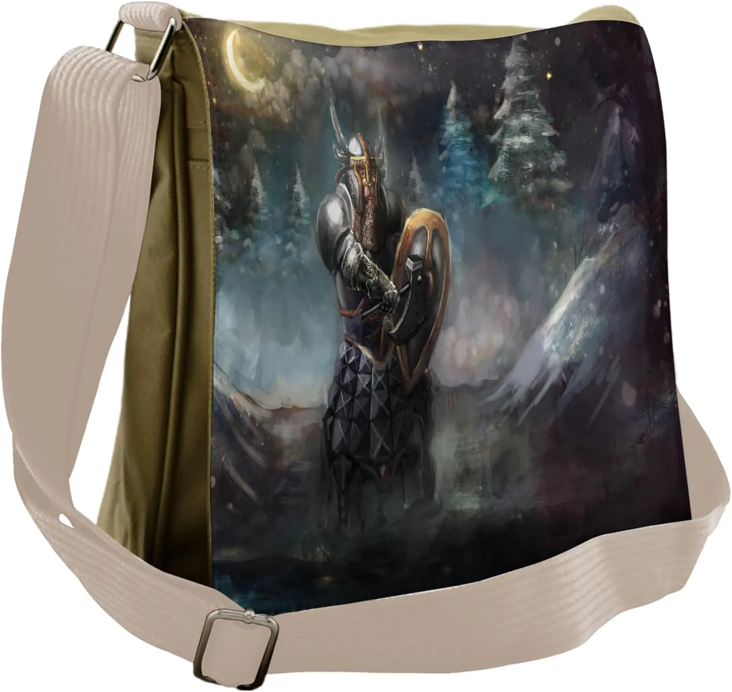 Ambesonne Fantasy Messenger Bag, Medieval Dwarf Knight, Unisex Cross-body