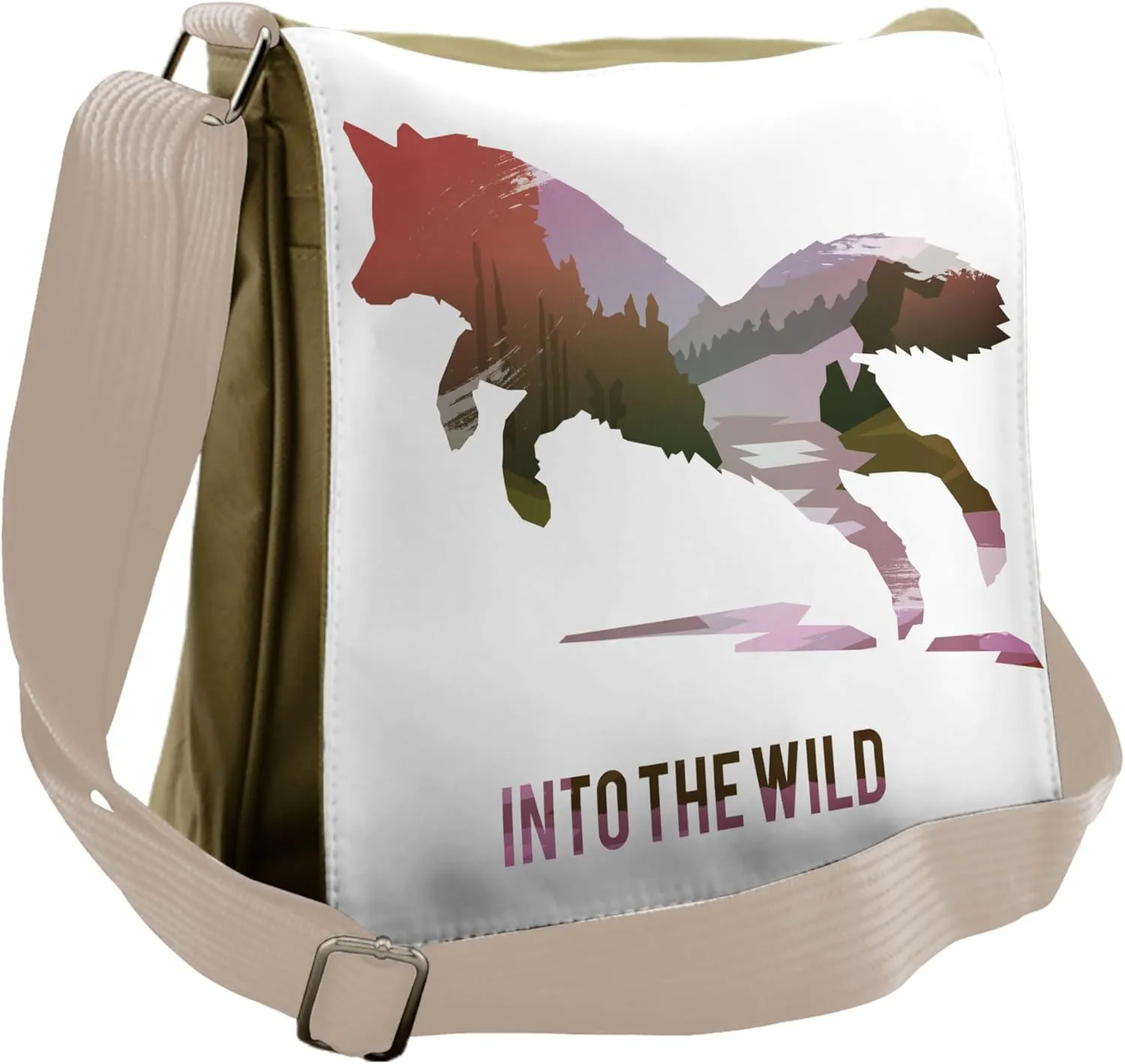 Ambesonne Fox Messenger Bag, Jumping Fox Wild Woodland, Unisex Cross-body