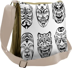 Ambesonne Kabuki Messenger Bag, Theatrical Japanese, Unisex Cross-body