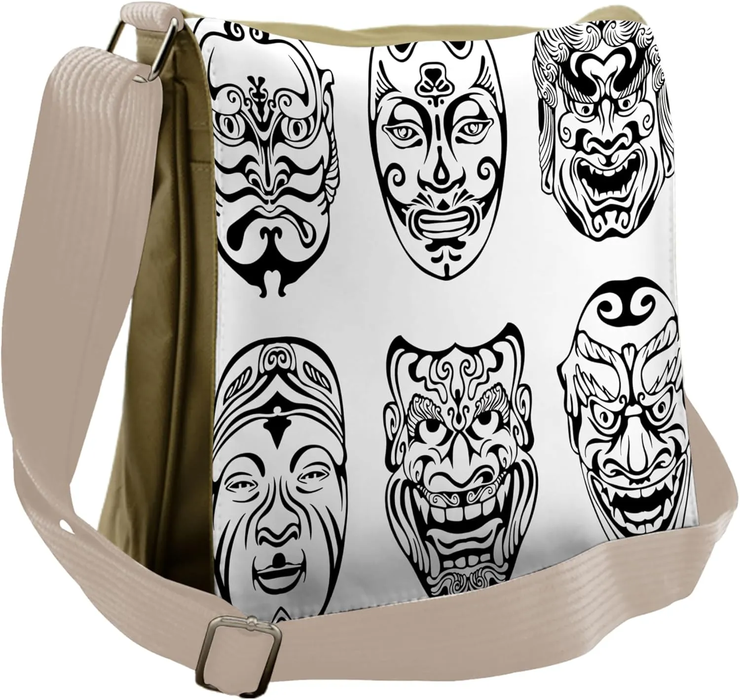 Ambesonne Kabuki Messenger Bag, Theatrical Japanese, Unisex Cross-body