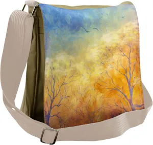 Ambesonne Nature Messenger Bag, Autumn Trees Gulls Sky, Unisex Cross-body
