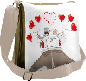 Ambesonne Romance Messenger Bag, Newlywed Couple in Car, Unisex Cross-body