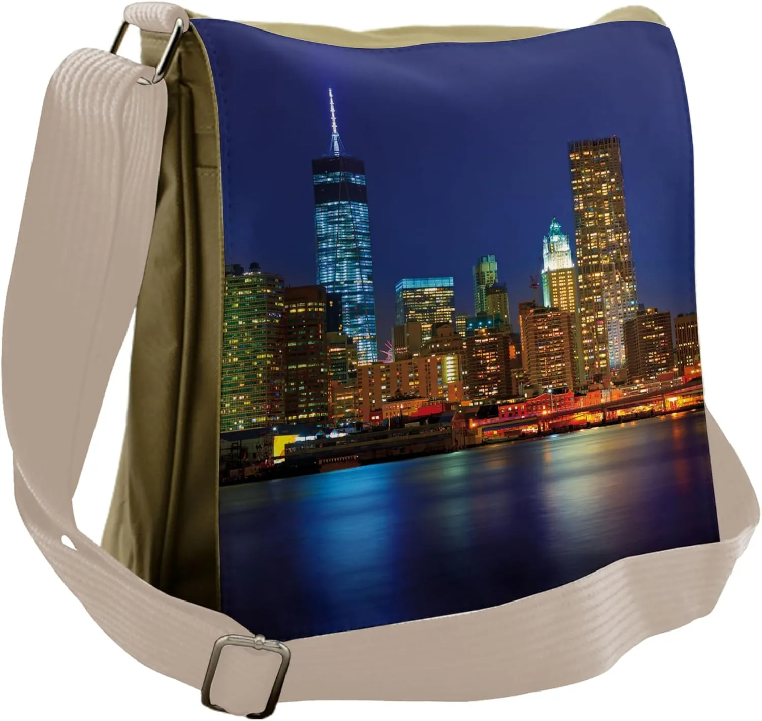 Ambesonne Urban Messenger Bag, Manhattan Sunset Skyline, Unisex Cross-body