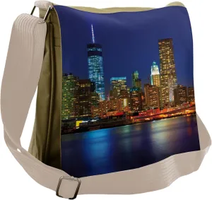 Ambesonne Urban Messenger Bag, Manhattan Sunset Skyline, Unisex Cross-body