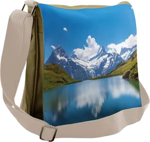 Ambesonne Winter Messenger Bag, Snow Frozen Lake Swiss, Unisex Cross-body