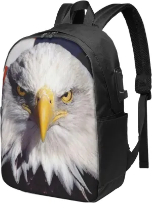 American Bald Eagle Backpack, 17 Inch Travel Business Laptop Backpack With USB Port for Women Men
