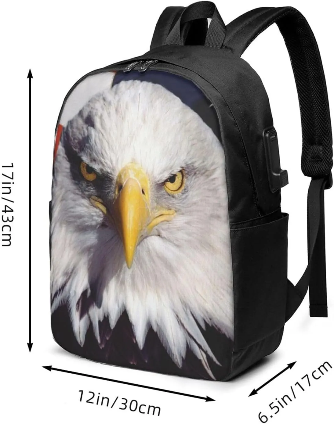 American Bald Eagle Backpack, 17 Inch Travel Business Laptop Backpack With USB Port for Women Men
