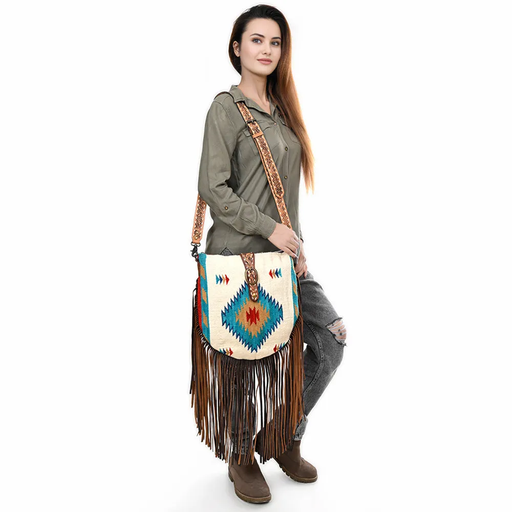 American Darling ADBG551DAR1 Messenger Saddle Blanket Genuine Leather Women Bag Western Handbag Purse
