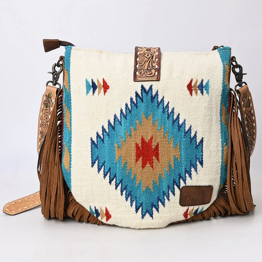 American Darling ADBG551DAR1 Messenger Saddle Blanket Genuine Leather Women Bag Western Handbag Purse