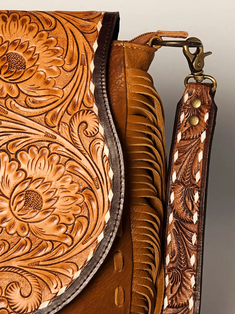 American Darling ADBGA238A Messenger Hand Tooled Genuine Leather women bag western handbag purse