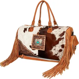 American Darling Duffel Hand Tooled Hair on Genuine Leather Western Women Bag | Handbag | Leather Duffle Bag | Weekend Bag | Travel Duffel Bags | Duffel Bag for Women | Leather Duffle Bag