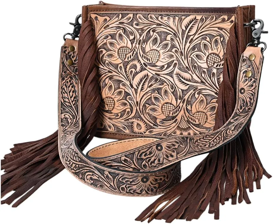 American Darling Messenger Hand Tooled Genuine Leather Women Bag Western Handbag Purse