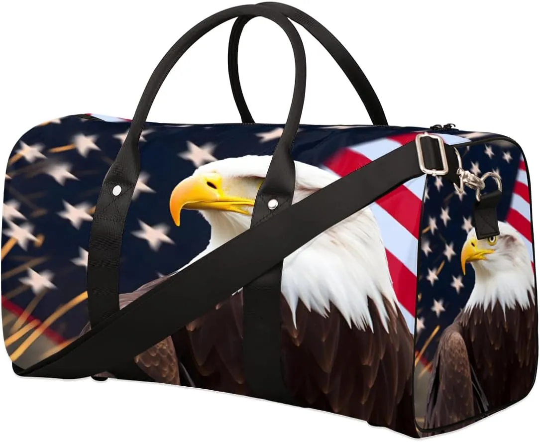 American Eagles Travel Duffle Bag for Women Men Gym Duffel Foldable Bag Waterproof Weekender 4th July Duffle Tote
