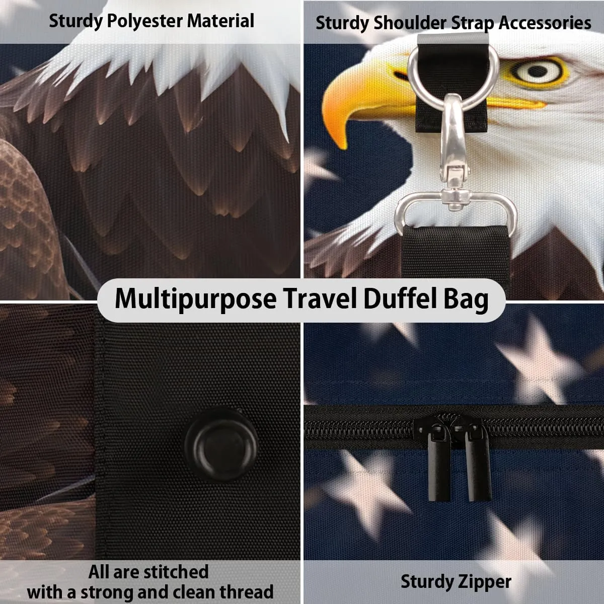 American Eagles Travel Duffle Bag for Women Men Gym Duffel Foldable Bag Waterproof Weekender 4th July Duffle Tote