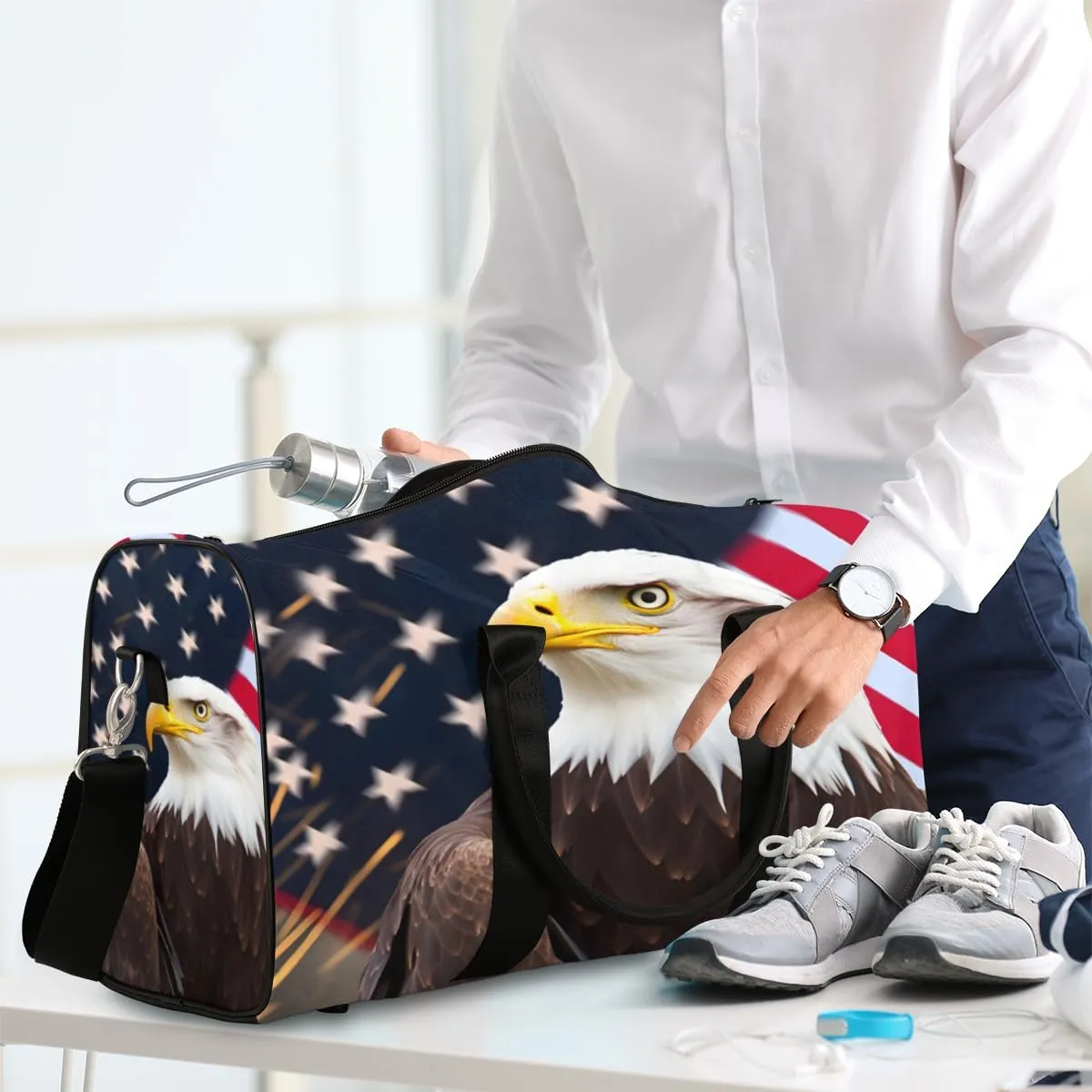 American Eagles Travel Duffle Bag for Women Men Gym Duffel Foldable Bag Waterproof Weekender 4th July Duffle Tote