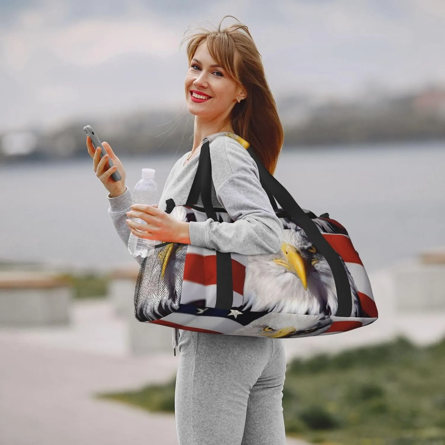 American Flag Travel Duffel Bag Large Foldable Waterproof Overnight Bag For Beach Swim Bags Pool Sports Gym