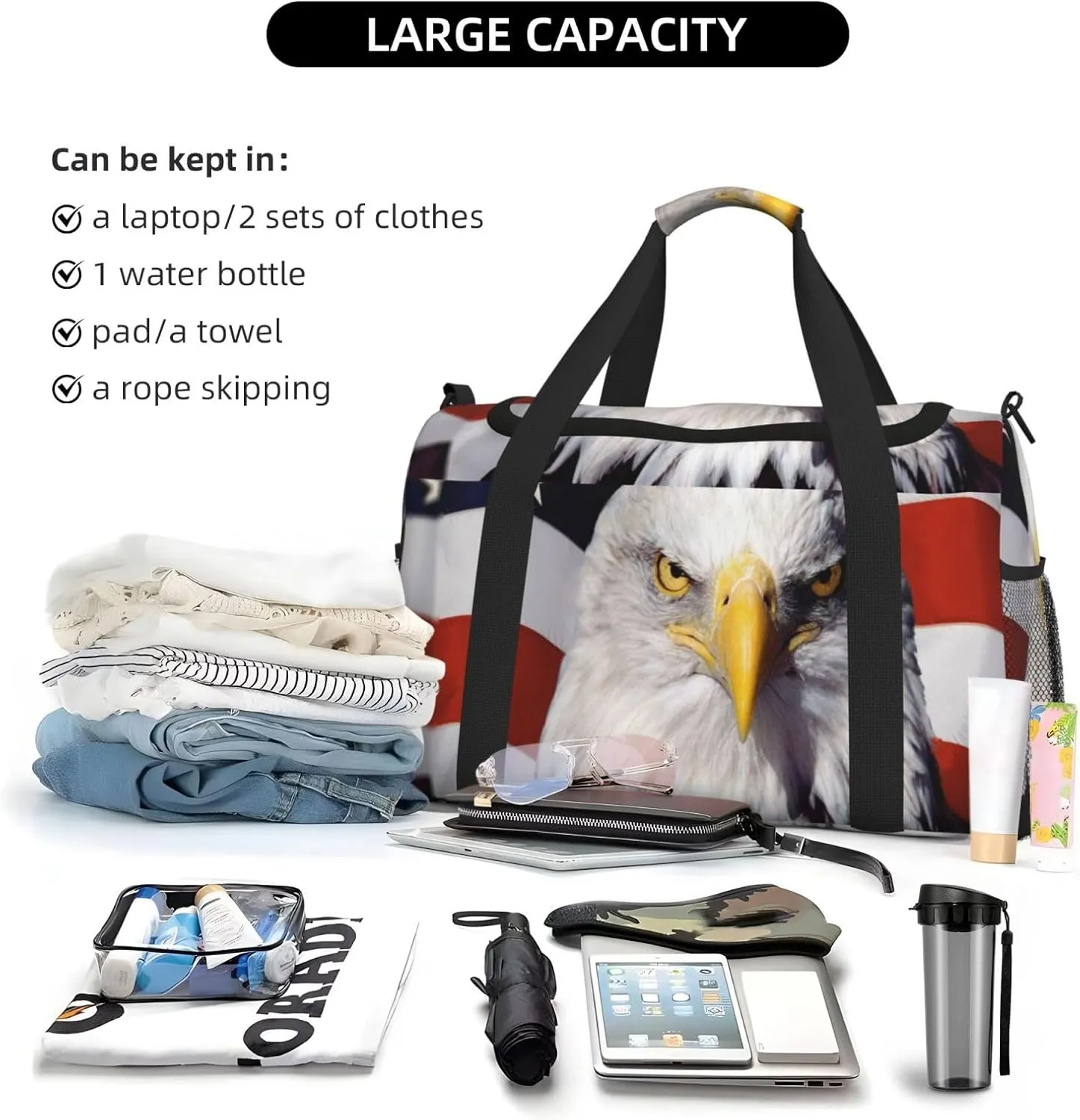 American Flag Travel Duffel Bag Large Foldable Waterproof Overnight Bag For Beach Swim Bags Pool Sports Gym