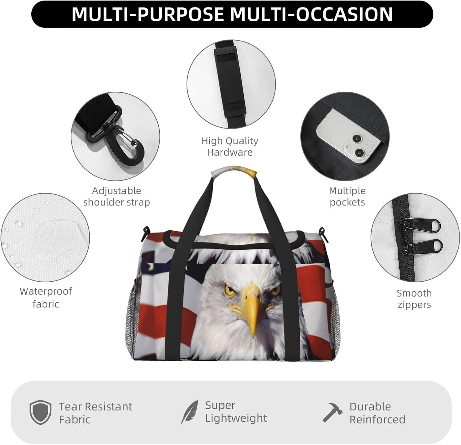 American Flag Travel Duffel Bag Large Foldable Waterproof Overnight Bag For Beach Swim Bags Pool Sports Gym