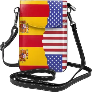 American Spain Flag Prints Leather Crossbody Flap Phone Bag - Versatile Gift for Women Walking, Camping, Shopping, and Travel