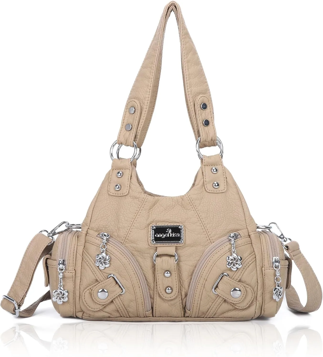 Angel Kiss Purses for Women Small Hobo Shoulder Bags Vagen Leather Multi-Pocket Tote Bag with Zipper