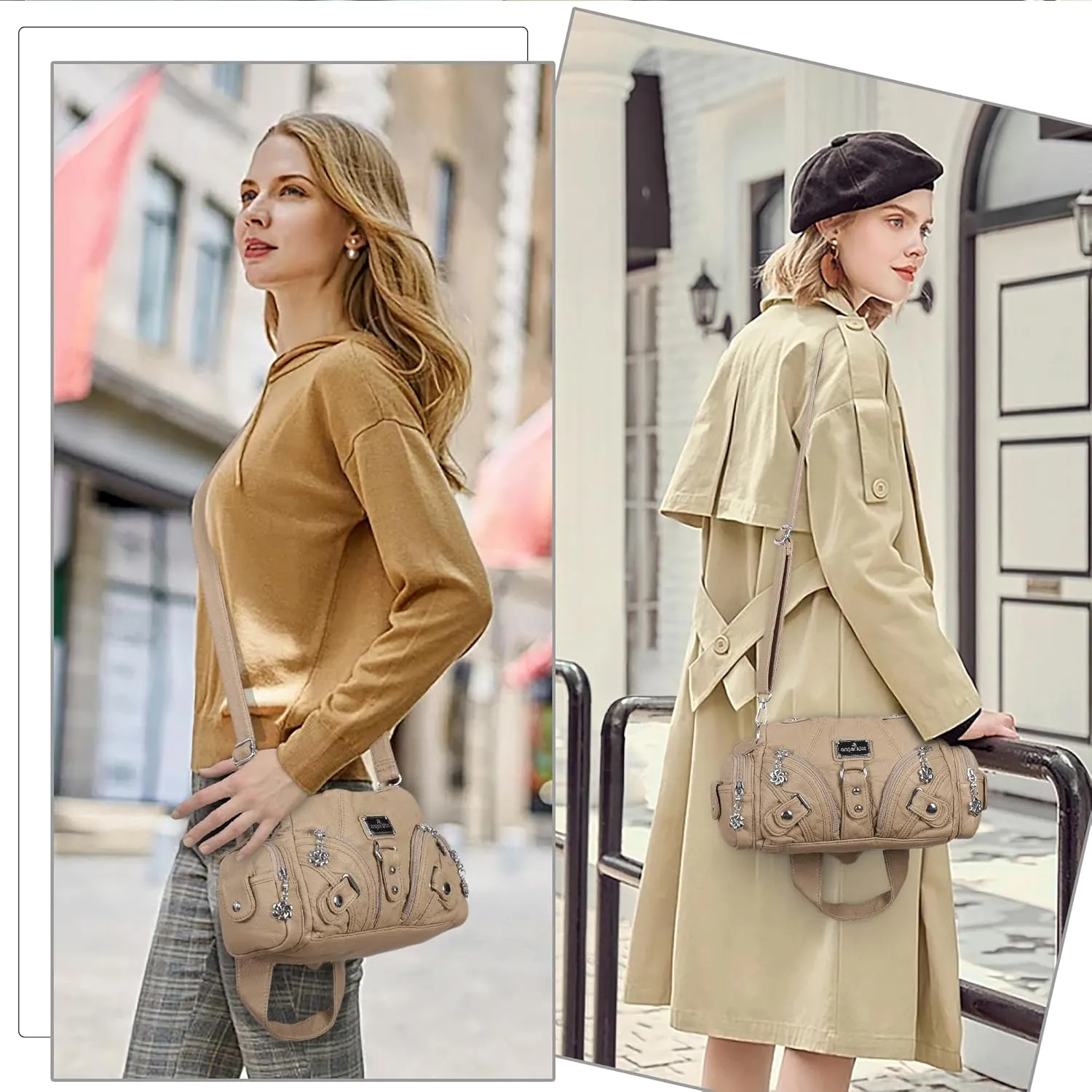 Angel Kiss Purses for Women Small Hobo Shoulder Bags Vagen Leather Multi-Pocket Tote Bag with Zipper