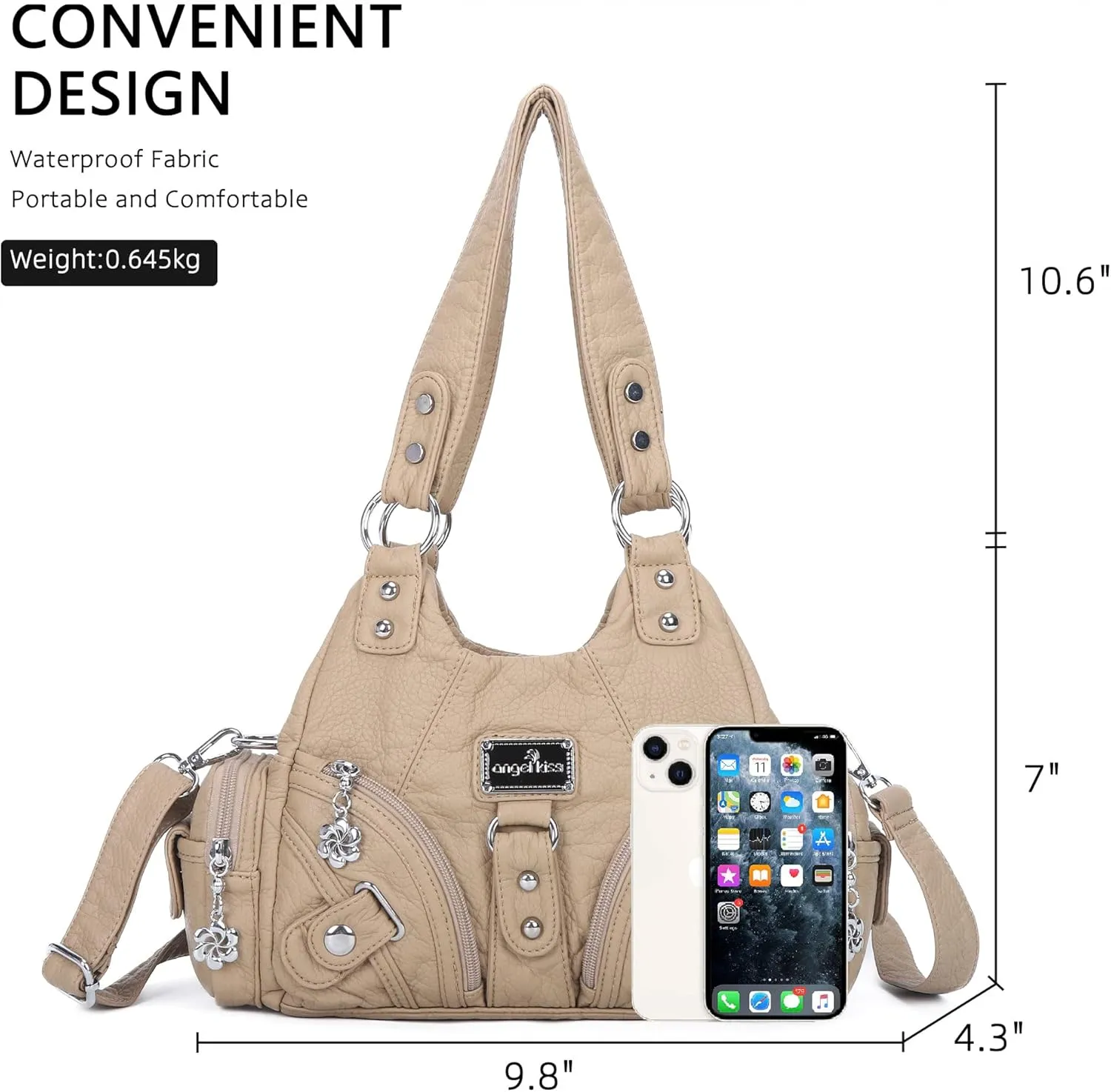 Angel Kiss Purses for Women Small Hobo Shoulder Bags Vagen Leather Multi-Pocket Tote Bag with Zipper