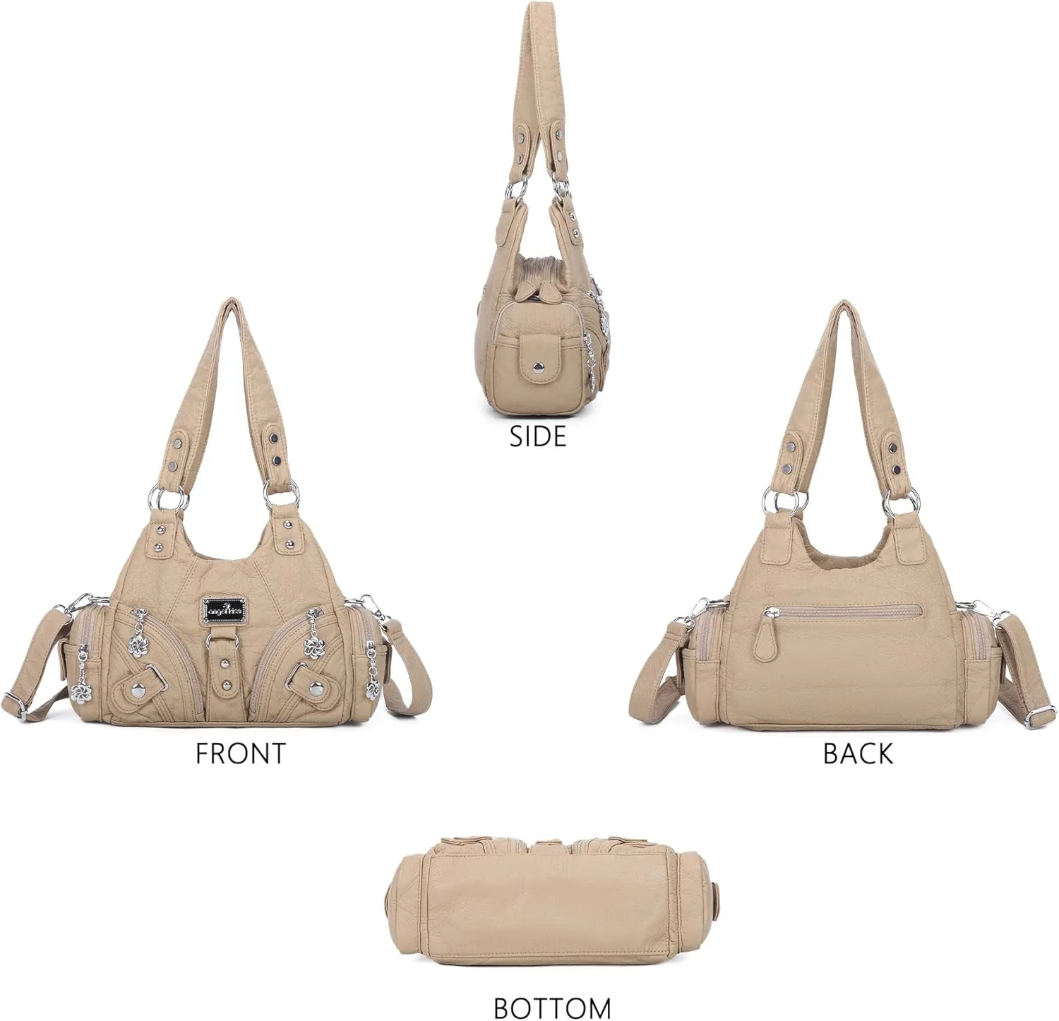 Angel Kiss Purses for Women Small Hobo Shoulder Bags Vagen Leather Multi-Pocket Tote Bag with Zipper