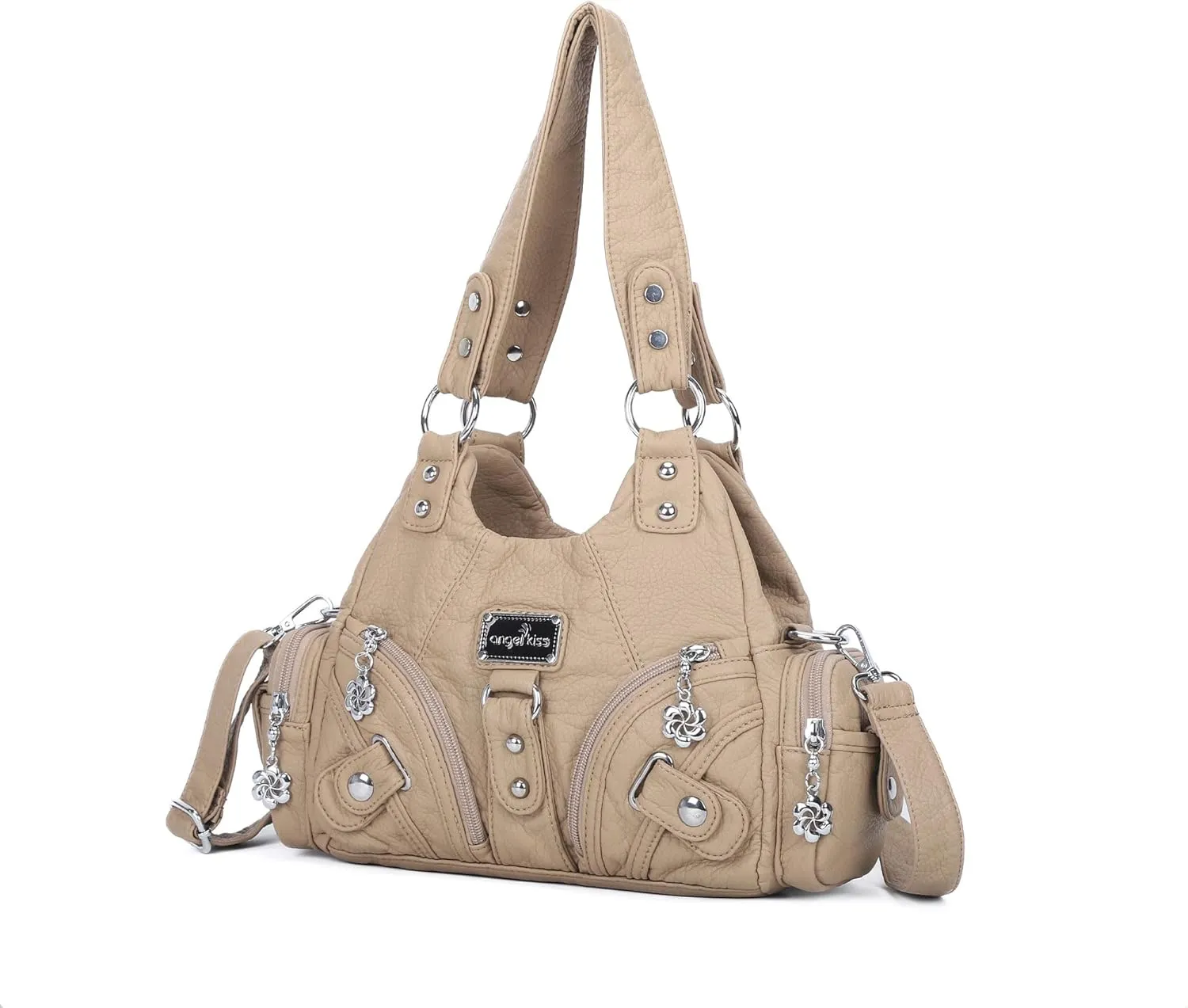 Angel Kiss Purses for Women Small Hobo Shoulder Bags Vagen Leather Multi-Pocket Tote Bag with Zipper