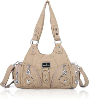 Angel Kiss Purses for Women Small Hobo Shoulder Bags Vagen Leather Multi-Pocket Tote Bag with Zipper
