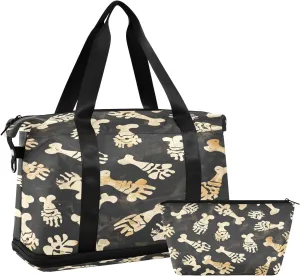Animal Footprints and Bones Travel Duffel Bag Gym Tote Bag for Sports Waterproof Carry On Weekender Bag with Compartment
