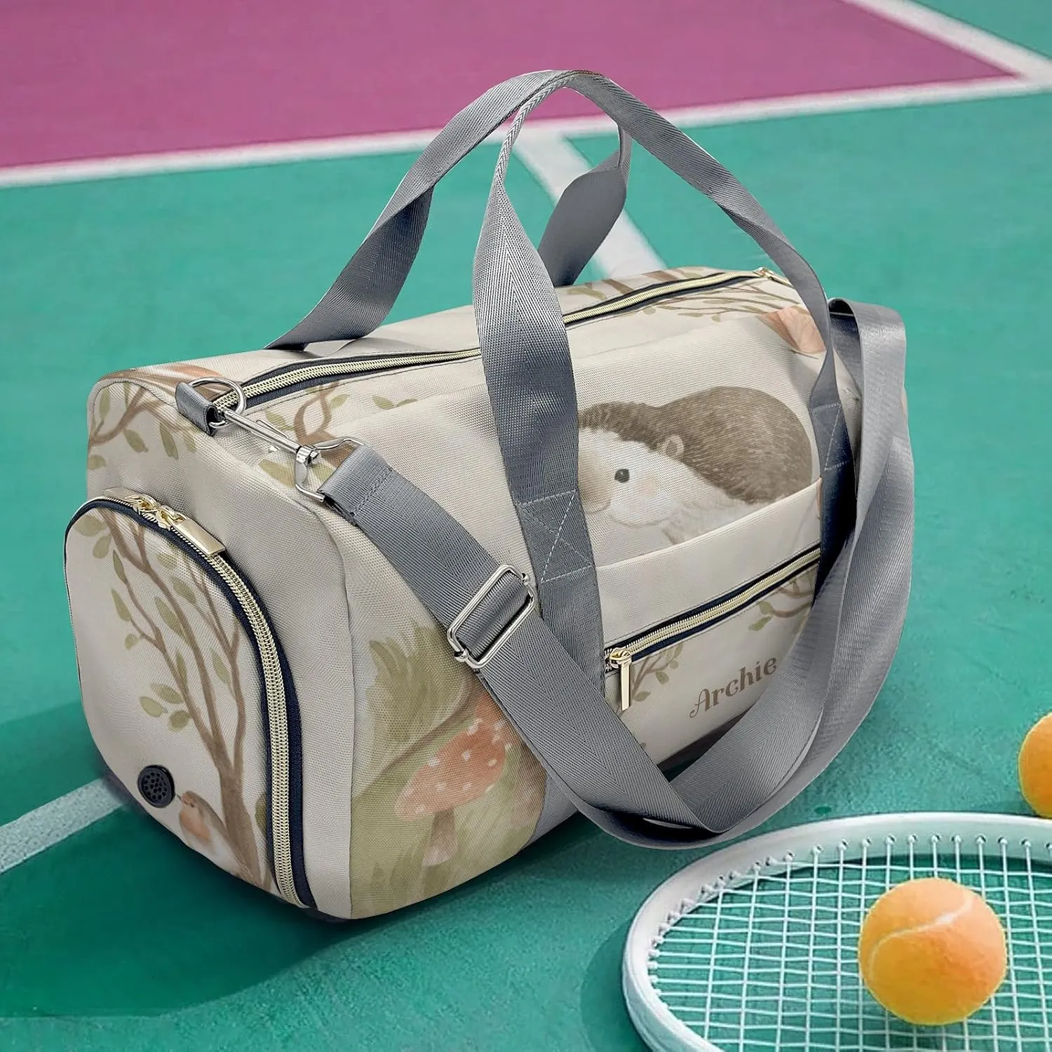 Animals Forest Hedgehog Personalized Duffel Bag Custom Multi-Function Travel Bag Gym Sports Dance Bags Overnight Carry On Weekend Bag for Women Men