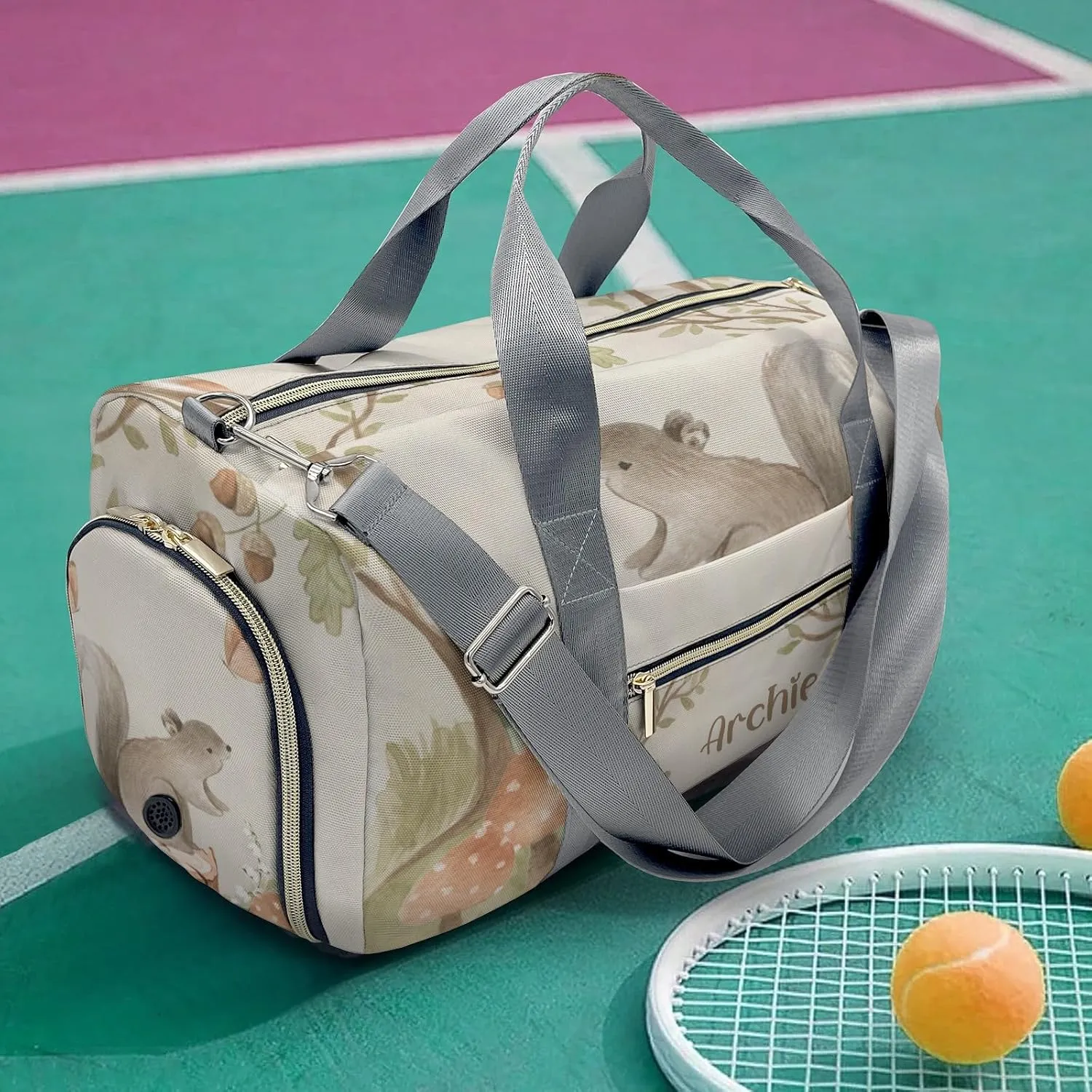 Animals Forest Squirrel Personalized Duffel Bag Custom Multi-Function Travel Bag Gym Sports Dance Bags Overnight Carry On Weekend Bag for Women Men