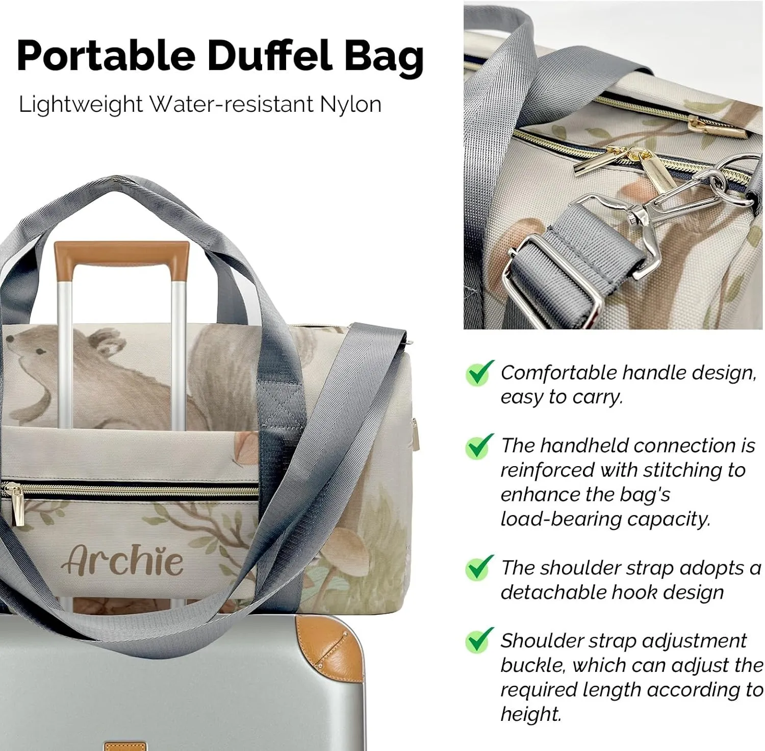 Animals Forest Squirrel Personalized Duffel Bag Custom Multi-Function Travel Bag Gym Sports Dance Bags Overnight Carry On Weekend Bag for Women Men