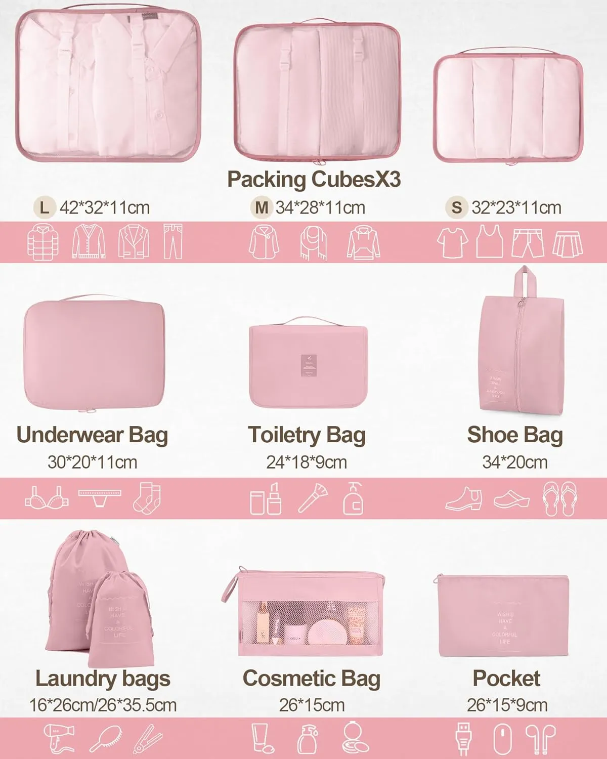 Anjing Packing Cubes 10/11 PCS Travel Luggage Organizers, Travel Essentials, Waterproof Packing Organisers, Luggage Organizer Bags