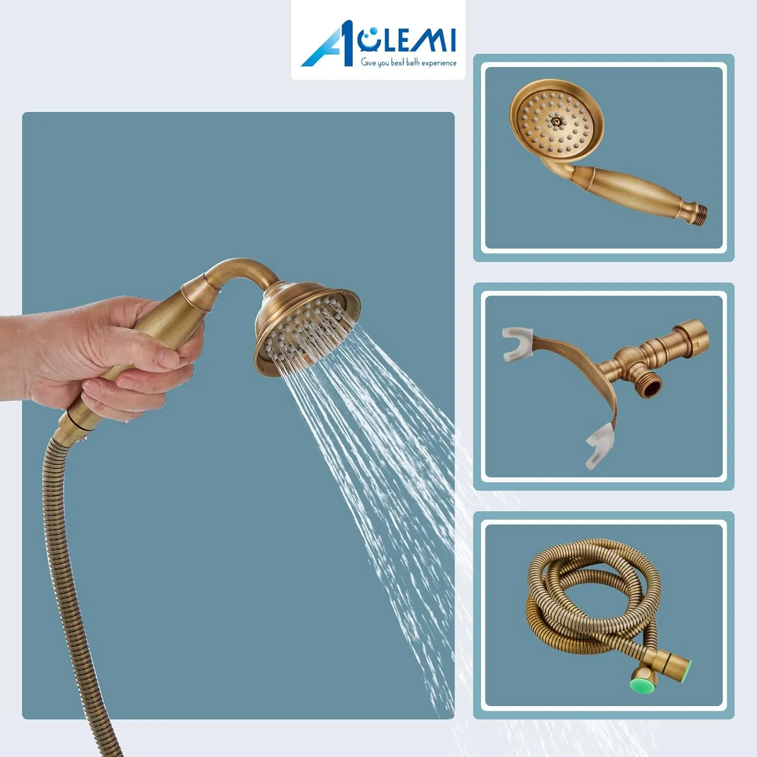 Aolemi Antique Brass Clawfoot Tub Faucet Wall Mount Bathroom Tub Filler with Hand Held Shower Sprayer Vintage Bathtub Faucet Set Double Cross Handle
