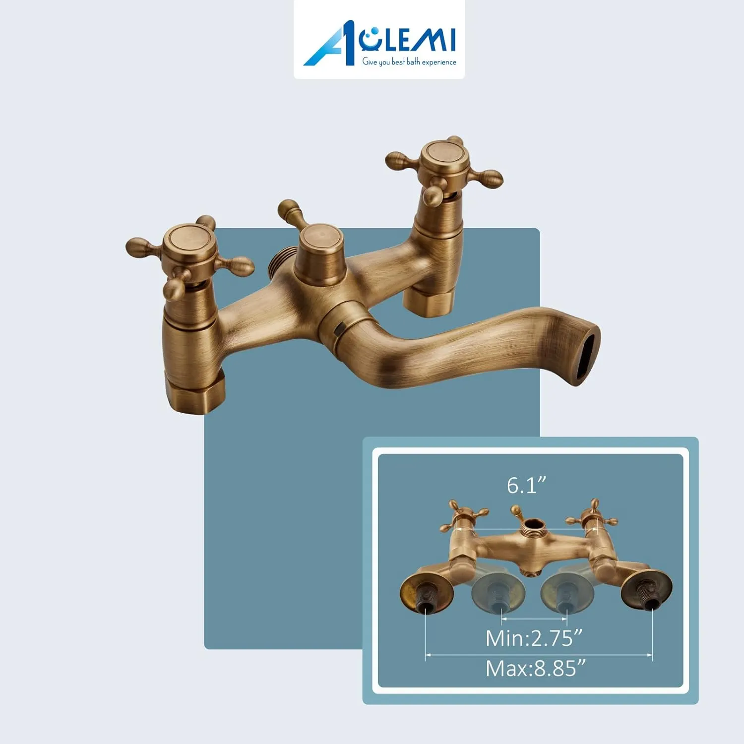 Aolemi Antique Brass Clawfoot Tub Faucet Wall Mount Bathroom Tub Filler with Hand Held Shower Sprayer Vintage Bathtub Faucet Set Double Cross Handle