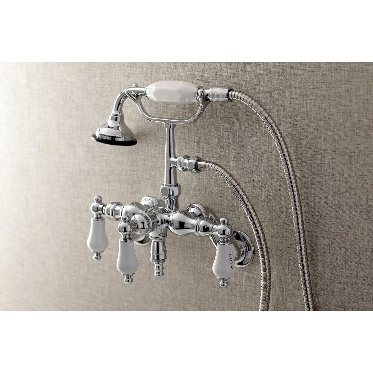 Aqua Vintage 3.4" Adjustable Wall Mount Clawfoot Tub Faucet With Hand Shower In 2.8" Spout Reach