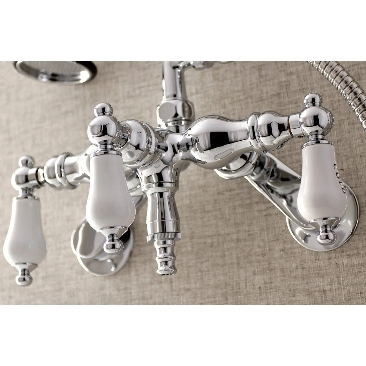 Aqua Vintage 3.4" Adjustable Wall Mount Clawfoot Tub Faucet With Hand Shower In 2.8" Spout Reach