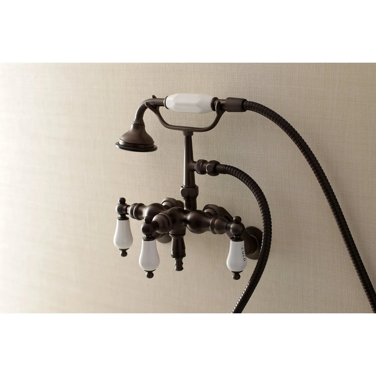 Aqua Vintage 3.4" Adjustable Wall Mount Clawfoot Tub Faucet With Hand Shower In 2.8" Spout Reach