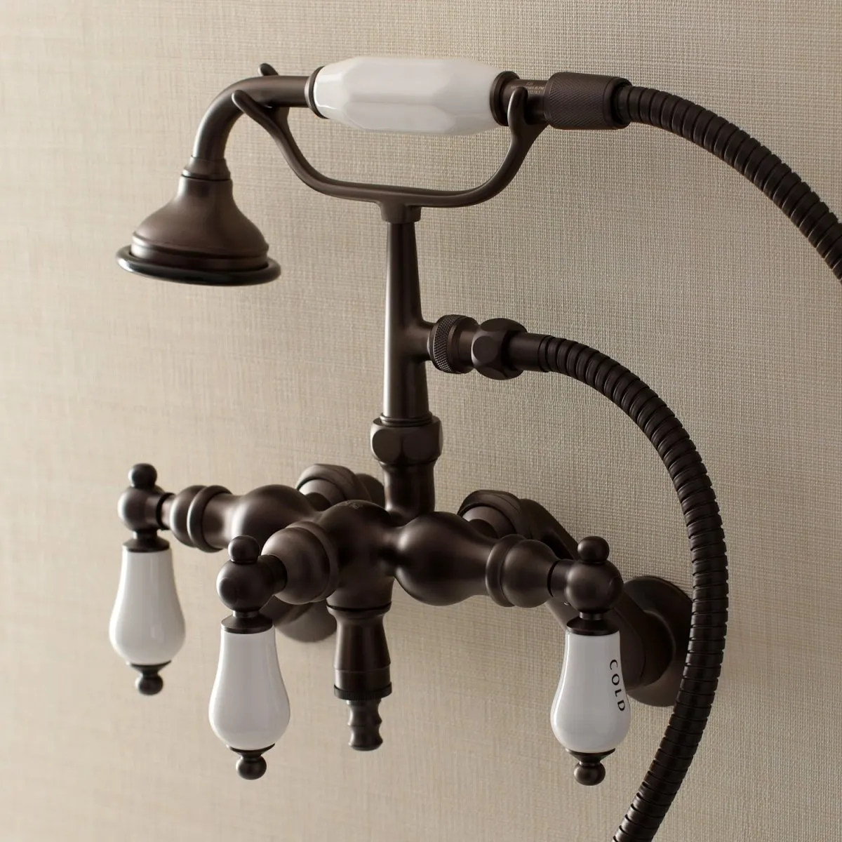 Aqua Vintage 3.4" Adjustable Wall Mount Clawfoot Tub Faucet With Hand Shower In 2.8" Spout Reach