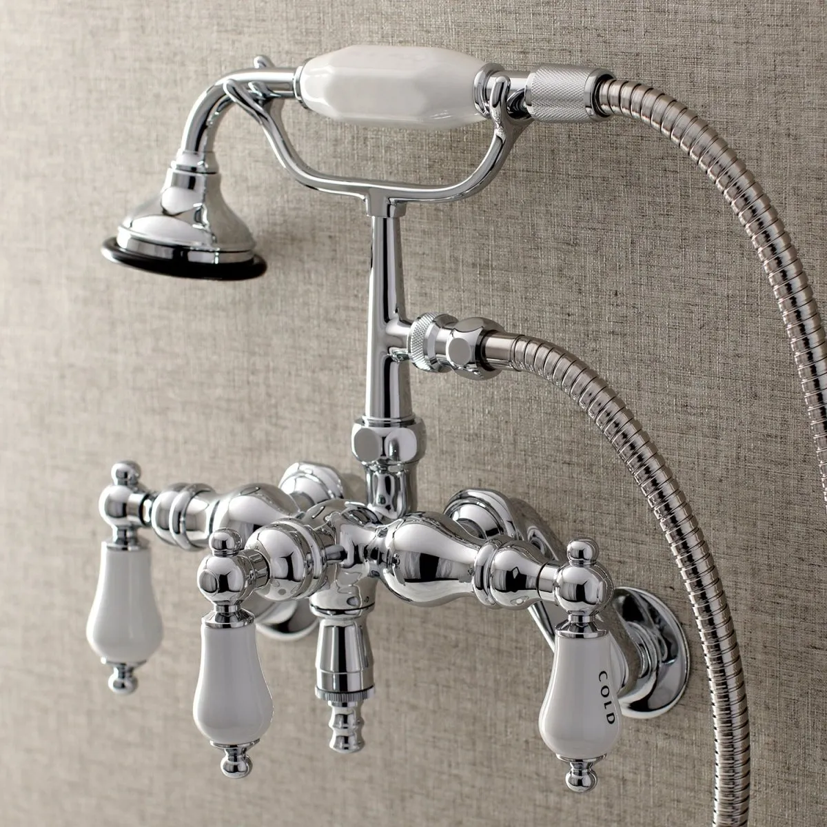Aqua Vintage 3.4" Adjustable Wall Mount Clawfoot Tub Faucet With Hand Shower In 2.8" Spout Reach