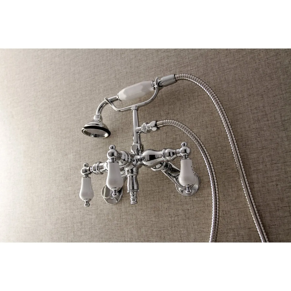 Aqua Vintage 3.4" Adjustable Wall Mount Clawfoot Tub Faucet With Hand Shower In 2.8" Spout Reach