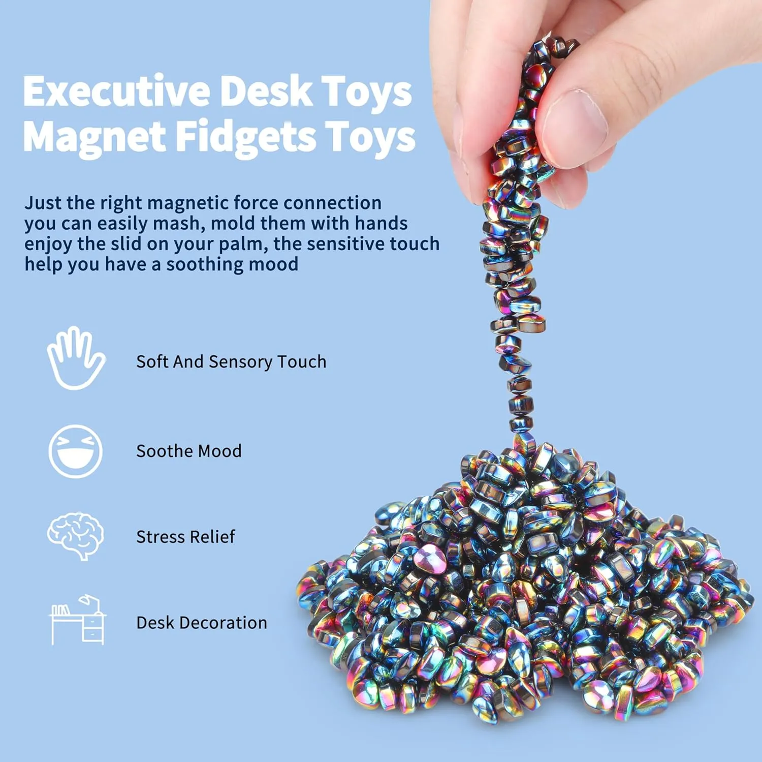 ATESSON Magnetic Putty,Fidgets Toys Adults,500  Mini Pcs Ferrite Putty with 2 Big Smooth Magnetic Beads,Magnetic Rocks Office Classroom Executive Desk Magnetic Toys,Easter Basket Essentials