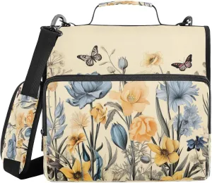 ATTX Colorful Wild Flowers Zipper Binder with Adjustable Padded Strap - 3 Ring 500 Sheet Capacity Binder Bag with Multi-Pocket Organizer, Fits 12 Inch Laptop#572
