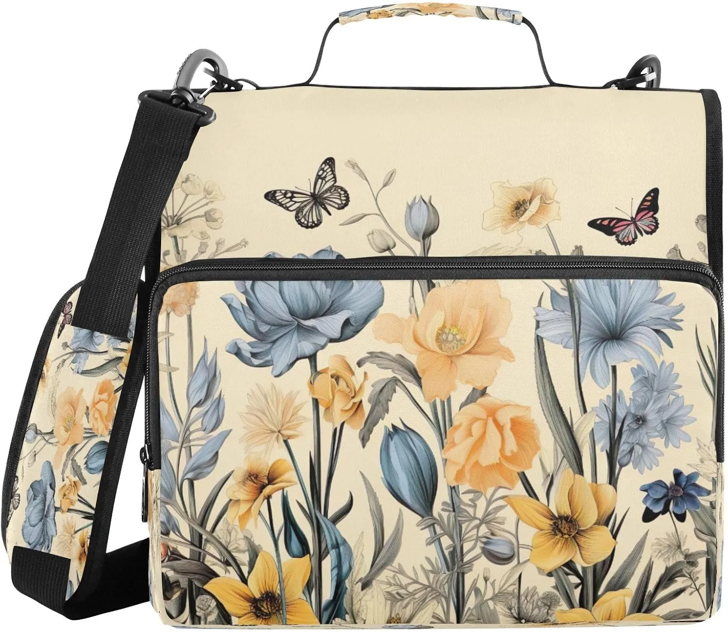 ATTX Colorful Wild Flowers Zipper Binder with Adjustable Padded Strap - 3 Ring 500 Sheet Capacity Binder Bag with Multi-Pocket Organizer, Fits 12 Inch Laptop#572
