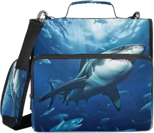 ATTX Sharks Groups Zipper Binder with Adjustable Padded Strap - 3 Ring 500 Sheet Capacity Binder Bag with Multi-Pocket Organizer, Fits 12 Inch Laptop#514