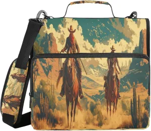ATTX Western Desert Cowboy Zipper Binder with Adjustable Padded Strap - 3 Ring 500 Sheet Capacity Binder Bag with Multi-Pocket Organizer, Fits 12 Inch Laptop#205