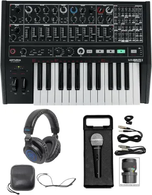 Audiosavings Bundle: Arturia Minibrute 2 NOIR USB MIDI Analog Synthesizer Bundle with Rockville DJ1500 DJ Headphones   Rockville RMC-XLR High-End Metal DJ Handheld Wired Microphone (3 Items)